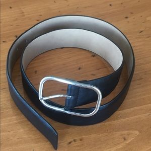 NWOT Ann Taylor Black faux leather wide belt silver buckle